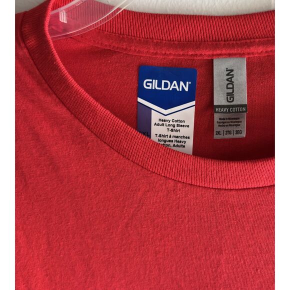 Gildan Men's Size 2XL Heavy Cotton Long Sleeve Crewneck Orange T-Shirt #B - Picture 3 of 4